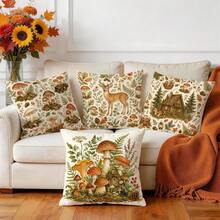 4pcs Forest Mushroom & Deer Pattern Pillow Covers, Single-Sided Printed Pillow Covers, Suitable For Living Room, Bedroom, Home Decor, All-Season Pillow Covers - Multicolor - View 8