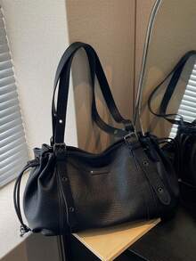 Tas Tote Lipat Retro Nicekee Kapasitas Besar dengan Tali Bahu Berdesain Berpori, Cocok untuk Wanita Saat Bepergian, Kencan, dan Menonjolkan Kepribadiannya - Hitam - View 9