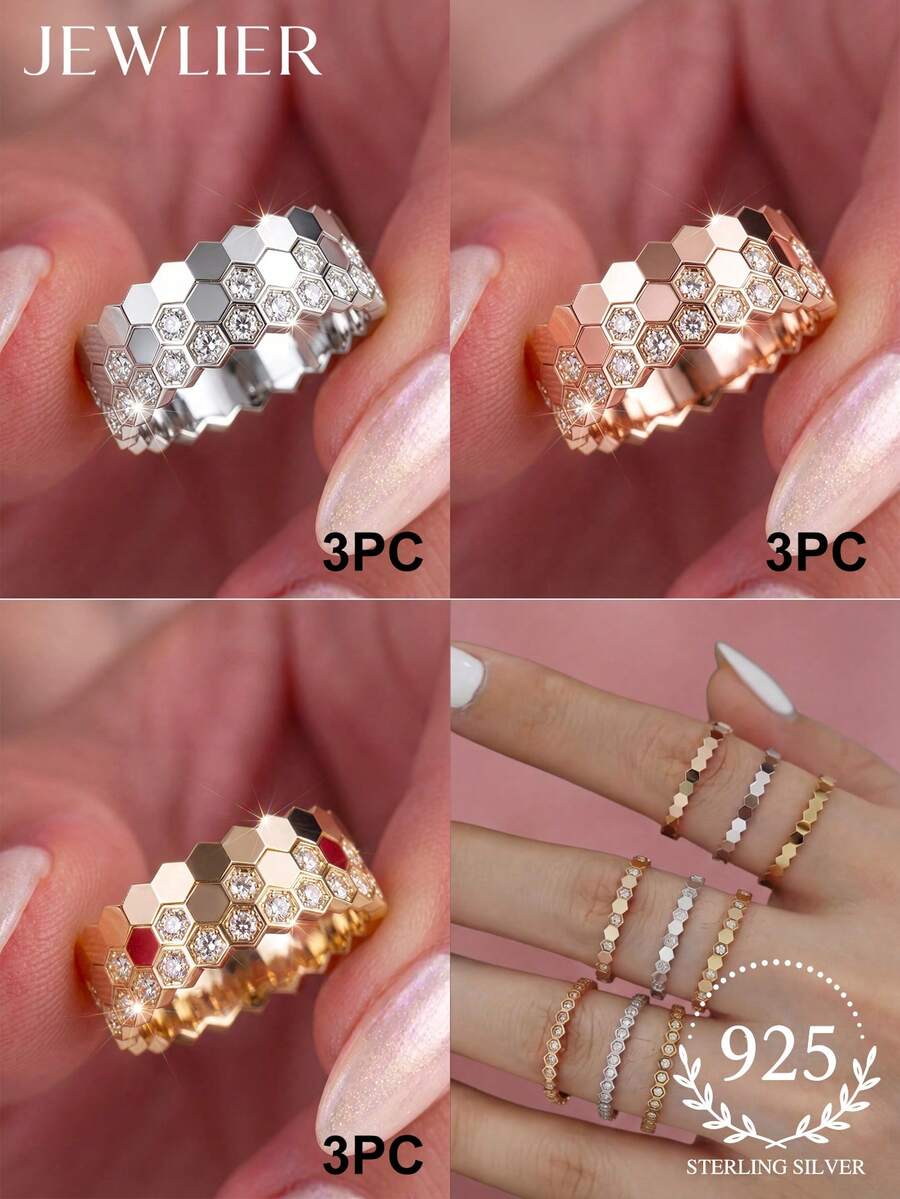 3pcs Honeycomb Ring Jewelry Set - Fashionable Jewelry Set, Suitable For Daily Wear, Christmas, New Year, Valentine's Day And Other Holiday Gifts