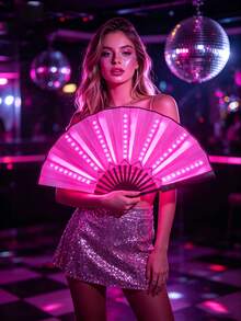Multi-Color Foldable LED Light-Up Handheld Short Fan, Sweet Fairy Cyberpunk Street Style Decorative Accessory For Weddings, Parties, Music Festivals, Carnivals, Halloween, Stage Performances, Traditional Dance And Photography - View 12