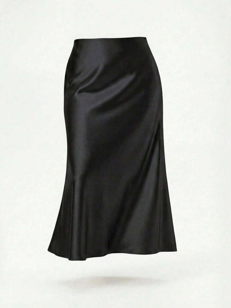 Gaun Panjang Satin Hitam Ukuran Plus yang Elegan, Desain Duyung dari Kain Tenun, Sedikit Elastis, Cocok untuk Pakaian Malam - Hitam - View 1