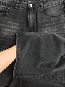 Hearty Haven 1pc Men's Fashion Loose Vintage Retro Washed Wide Leg Versatile Denim Jeans (With Size Chart) - Black - View 9