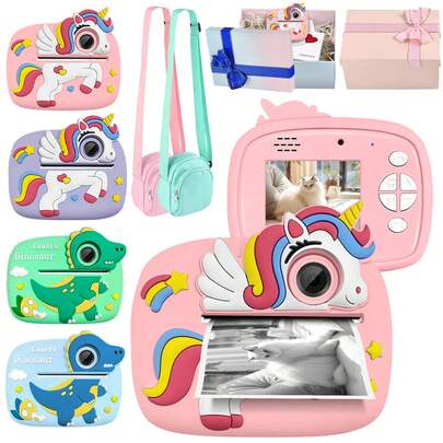Instant Print Digital Camera, Mini Shockproof Pocket Camera, Instant Camera For All Ages, Camera Set With 16X Zoom, Video Recording And 3s/5s/10s Delayed Photography, Includes Multiple Fun Music, Games, Color Filters, Suitable As Gift For Siblings, Partners, Men, Women, Teenagers, Photography Beginners, Family, Friends, Wedding Recording, Birthday Recording, Christmas, Thanksgiving, Birthday, New Year, Halloween, Valentine's Day Ideal Gift, 1300mAh