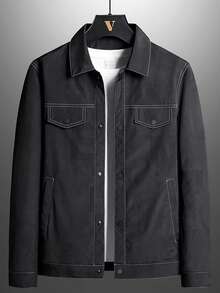 Old Money Men's Jacket With Lapel Collar, Multiple Pockets, Fashionable Casual Business Commute, Lightweight Autumn Outerwear - Black - View 6