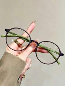 1 Pair Fashionable Personalized Vintage Colorblock Round Frame Non-Prescription Glasses - Multicolor - View 2