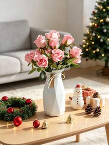 3 Pcs Pink Valentine's Day Gift Artificial Roses, Perfect For Home Decoration, Wedding Decor, Bridal Bouquets, Corsages, Bedrooms, Vase Arrangements, And Other Occasions, Plus Christmas Decorations - Pink - View 6