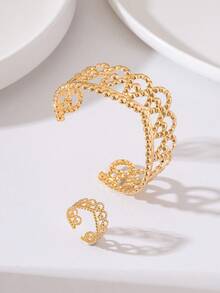 1 Set Fashionable Personalized Geometric Women's Bracelet & Ring Set - Yellow Gold - View 4