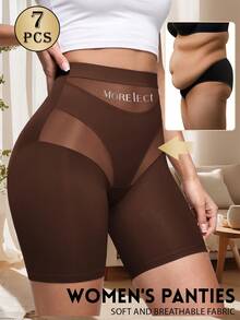 MEIYATING 7pcs Women's Mid-High Waist Tummy Control Butt Lifting Mesh Breathable English Print Boyshorts Cycling Shorts - Multicolor - View 5