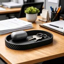 3D Printed Minimalist Jewelry Tray, Black Storage Tray With Ribbed Texture, Multifunctional Tray For Organizing Watches, Rings, Keys, Necklaces And Other Small Accessories, Suitable For Vanity, Bedside Table, Desk Decorative Catch-All Tray, Jewelry Tray - Black - View 4