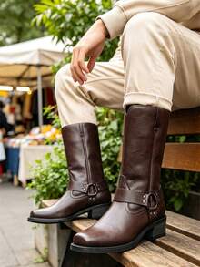 Striped Western Style Microfiber Leather Texture Western Boots Men's Riding Boots Outdoor All Season - Brown - View 7
