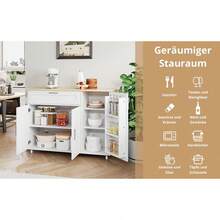 Flieks 132.5*44(70)*90cm Large Mobile Kitchen Island, Foldable Countertop, Oak Grain, Multifunctional Cabinet, Spice Rack, Towel Holder, 5 Casters, Suitable For Kitchen/Dining/Home - White - View 9