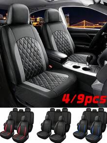 4PCS/9PCS Universal Car Seat Cover Set - Optional Front 2 Seats Or Full 5 Seats, Diamond Quilted Faux Leather With Non-Slip Backing, Easy Installation; Suitable For Sedan, SUV And Pickup Truck; Car Interior Protection Kit And Accessories. - Seat Covers - View 2