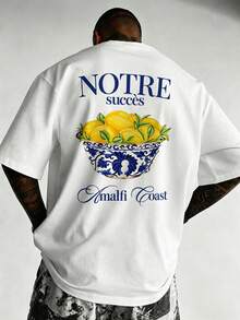 [Men's Plus Size Derivative]Men's Plus Size Loose Oversize Casual Lemon Floral Print Crew Neck T-Shirt | Exquisite Craftsmanship | Summer Essential | Versatile And Easy To Match, Showcasing Your Style - White - View 1