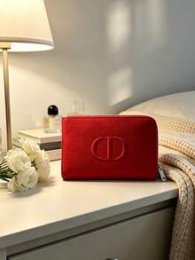 Dior 紅色拉鍊化妝包 大容量旅行盥洗用品收納袋 婚禮伴手禮 伴娘生日禮物 通勤手拿包 便攜化妝收納包 - 紅色 - 查看 9