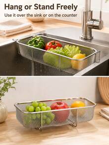 Stainless Steel Side Sink Drain Strainer Basket, Corner Hanging Sink Strainer Colander Drain Basket, Kitchen Sink Food Waste Filter And Vegetables Fruits Clean (Silver Rectangle) - L - View 5