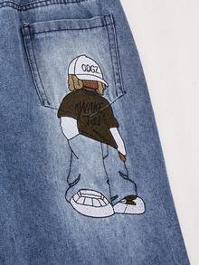 Tween Boy Cartoon Pattern Pocket Casual Daily Wear Denim Jeans - Blue - View 7
