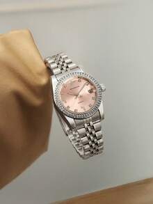 RICECGO 1pc Women's Silver Steel Band Watch, Round Rhinestone Dial, Vintage British Style, Niche Luxury Fashion Quartz Watch, Suitable For Festivals, Parties, Weddings, Back To School Season And Other Occasions, Perfect Gift For Women - Silver - View 9