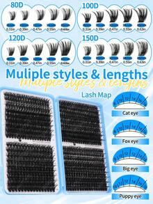 720/666/648/708/684/576/200pcs Large Capacity False Eyelashes, Portable False Eyelash Book, Suitable For Beginners, Soft Natural Look, Thick Fluffy Single Cluster Eyelashes, Long-Lasting Lightweight, Suitable For Daily Makeup, Home DIY, Classic Segmented Eyelashes - D - View 6