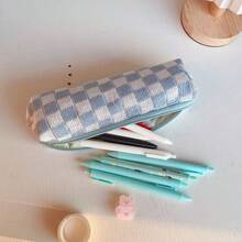 Knitted Pencil Case Korean Style INS Checkerboard Office Highly Attractive Stationery Box Minimalist Pencil Pouch - Multicolor - View 2