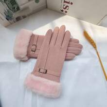 2pcs Women's New Multi-Color Winter Faux Suede Thermal Lined Warm Five-Finger Buckle Outdoor Touchscreen Gloves - Multicolor - View 13