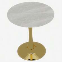 27.6-Inch Gold Coffee Table, Mid-Century Modern Dining Table, Seats 2-4 People, With A Round Marble Top With White Veined Finish, Perfect For Various Environments. - Gold + White - View 10
