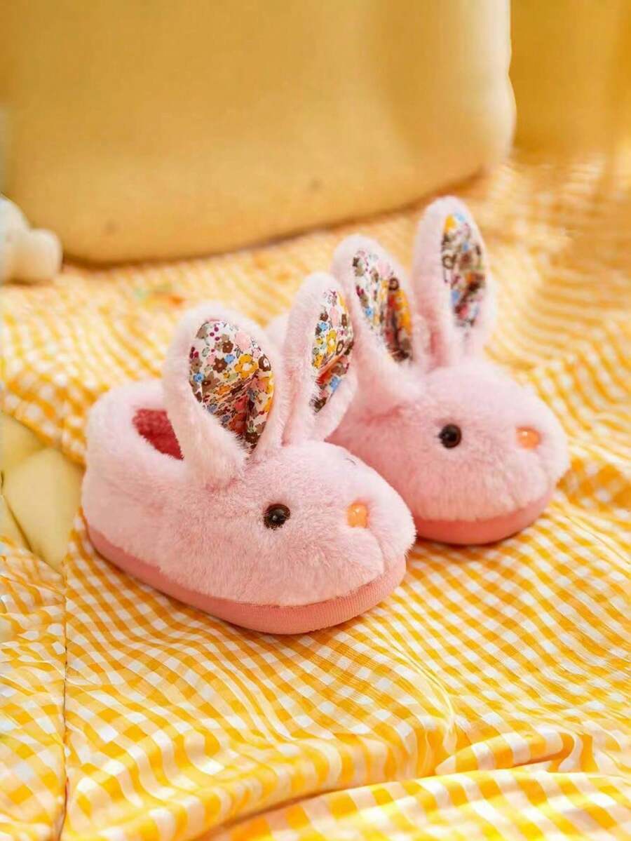 Children's Autumn/Winter Cartoon Rabbit Warm Plush Slippers, Soft Indoor Rabbit Slippers For Boys And Girls - Pink - View 1