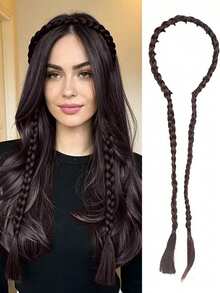 Headband Wig Integrated Braided Long Pigtail Wide Fishbone Braid Hairline Concealing Natural Realistic High Crown Hair Accessory - Multicolor - View 7
