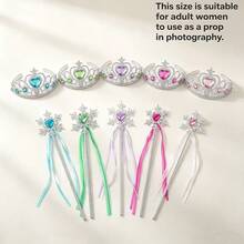 5 Sets Princess Crown And Snowflake Magic Wand Set, Heart-Shaped Rhinestone And Fairy Wand Combination, Dress-Up Accessories Set - Multicolor - View 1