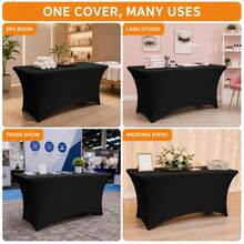1pc Rectangular Table Spandex Tablecloth (White/Black), Fitted Stretch Tablecloth, Professional Elastic Spa Bed Cover, Massage Bed Cover, Wrinkle-Resistant Elastic White Tablecloth, Washable Spandex Tablecloth Protector, Beauty Salon, Tattoo Bed Cover, Suitable For Party, Wedding, Cocktail Party, Banquet, Holiday Events - A - View 6
