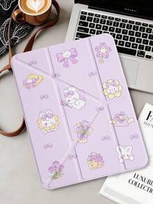 1pc Purple Tulip Rabbit Tablet Case Compatible With IPad Mini6/7/Air/Air2/9.7/10.2/10.5/10.9 (Air4-Air8)/Pro 11/10th Gen/A16/Pro 11 2024, Double-Sided Painted Pattern, Transparent Acrylic Back Shell, Silk Texture 8-Fold Stand, Auto Sleep/Wake, Built-In Pencil Slot, Pencil Not Included, Some Models With Camera Frame - Multicolor - View 3
