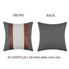 1pc Striped Patchwork Pillow Case, Faux Leather & Linen Pillow Cover, Sofa Cushion Cover, Modern Farmhouse Home Decor, Country Style Living Room Sofa Home Decoration, Pillow Insert Not Included - Beige - View 5