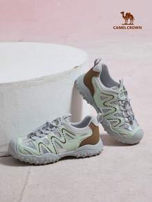 CAMEL CROWN 女款跑步鞋，秋季新款，防滑舒適休閒百搭慢跑運動鞋 - 灰/銀/綠 - 查看 1
