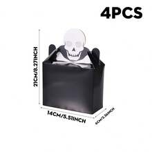 2/4/6/8/16pcs Halloween Paper Gift Boxes, Black Skull Pattern Rectangular Candy Boxes With Handles, Candy Cookie Snack Packaging Boxes, Suitable For Halloween Party Favors, Trick Or Treat Candy Bags - Multicolor - View 11