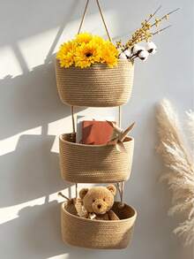 [Free Ship(14in)]Woven Cotton 3-Tier Over The Door Basket, Wall-Mounted Jute Storage Organizer In Bathroom – Decorative Nursery Baskets, Toys Small Basket Gift Hook Laundry Basket House Organizers,Halloween, Christmas, Home Decor &Storage Accessories - View 10