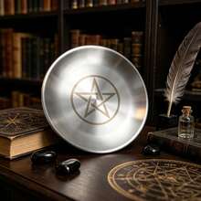 Pentagram Stainless Steel Metal Altar Tray, Spiritual Ritual Energy Storage Tray, Crystal Raw Stone Aromatherapy Candle Display Base, Gothic Mystical Style Desktop Decor Dish, Midsummer Samhain Winter Solstice Spring Equinox Festival Altar Arrangement Ornament, Multi-Functional Fragrance Storage Tray - View 7