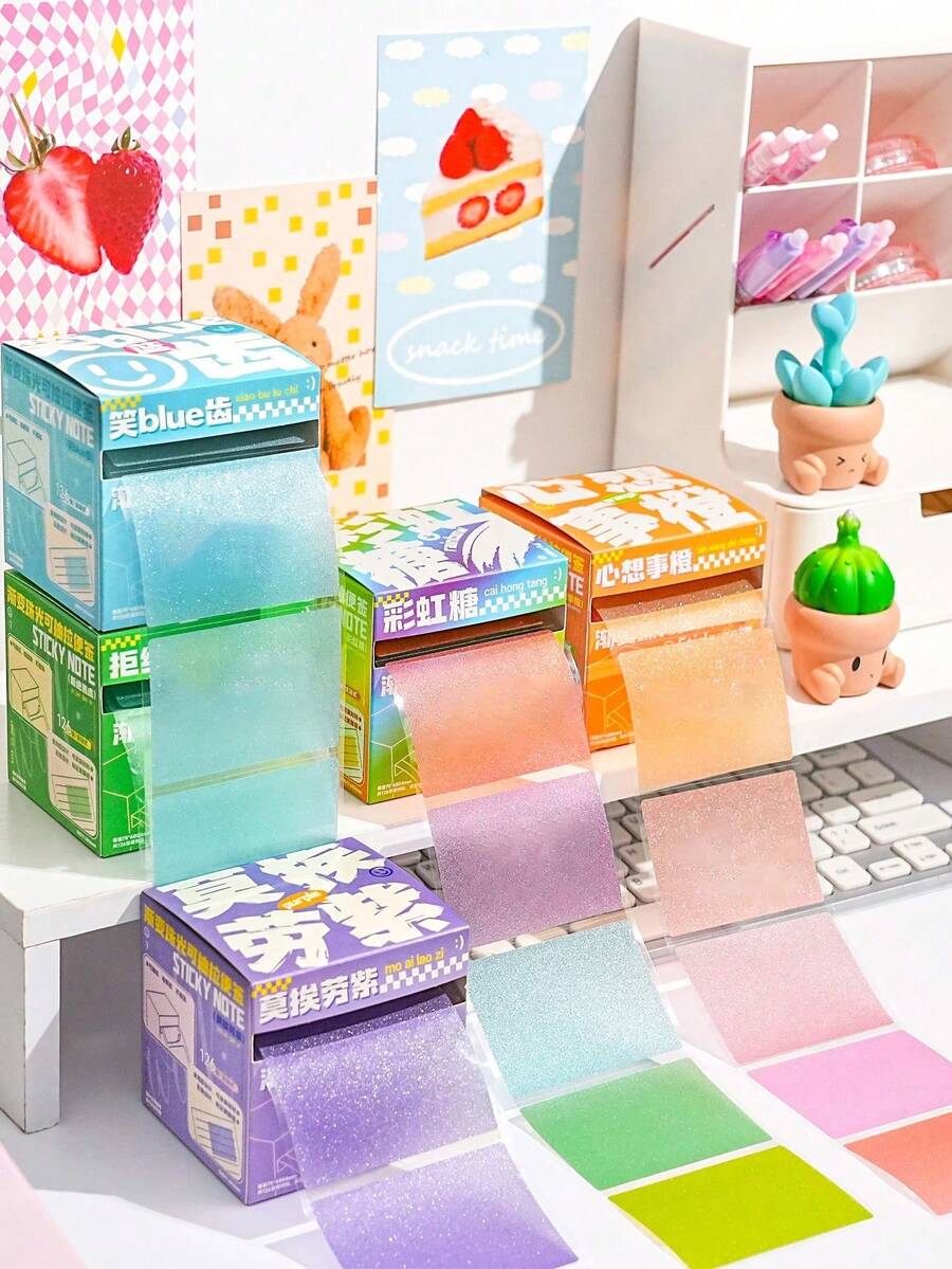 Gradient Pearl Color Expandable Sticky Notes, Reusable Strong Adhesive Colorful Marker Note Pads, School Supplies - one-size - View 1