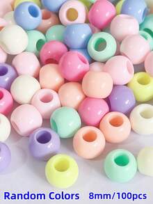 50pcs Acrylic Large Hole Round Solid Color Beads DIY Bracelet Necklace Phone Chain Pendant Tassel Dreamcatcher Jewelry Accessories - Multicolor - View 24