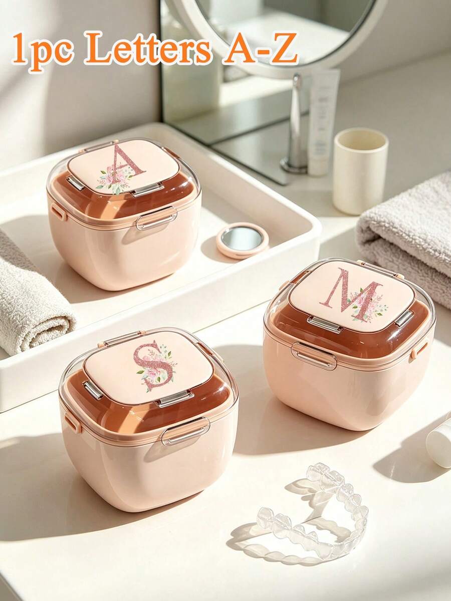10/1pc A‑Z Letter‑Printed Square Dental Retainer Box,Flip‑Top Portable Storage Container Brace Box, Easy‑To‑Clean Denture Bath Case, Invisible Aligner Box, Perfect For Daily, Vacations, Back‑To‑School & All‑Season Oral‑Care Use Brace Box Christmas