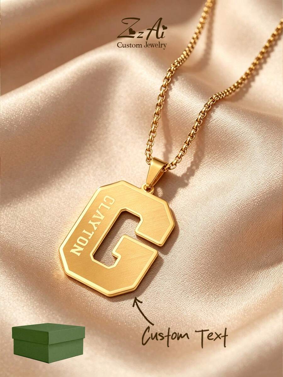 [ZzAi Custom]1件客製化數字姓名項鍊－數字棒球項鍊－個性化籃球數字吊墜項鍊－運動珠寶 - 字母款 - 查看 1