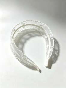 1件法式白色碎花刺繡蕾絲髮箍 女款復古優雅髮飾 秋季時尚配件 婚禮與日常通勤時尚髮飾 - 白色1 - 查看 2