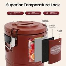 15.9QT 4 Gallon Insulated Soup Container, 6H Insulation Commercial Food Warmer Hot Box For Catering Restaurant Canteen, Brown - Burnt Orange - View 4
