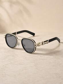 European And American Retro Sunglasses For Women, Gold And Gray Color Scheme, Rounded Small Frame, Gray-Black Lenses, Gold Metal Frame, Black Temples With Exquisite Metal Details, Suitable For Cafe, City Stroll, Weekend Outing - Multicolor - View 2