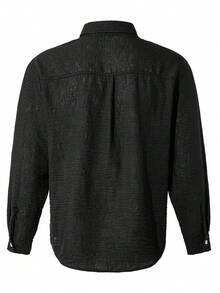 Men's Casual Old Money Style Solid Color Long Sleeve Shirt - Black - View 3