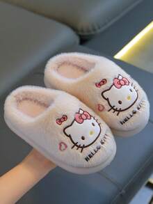 Hello Kitty 秋冬兒童室內拖鞋 女款時尚卡通可愛圖案舒適保暖地板拖鞋 - 白色 - 查看 4
