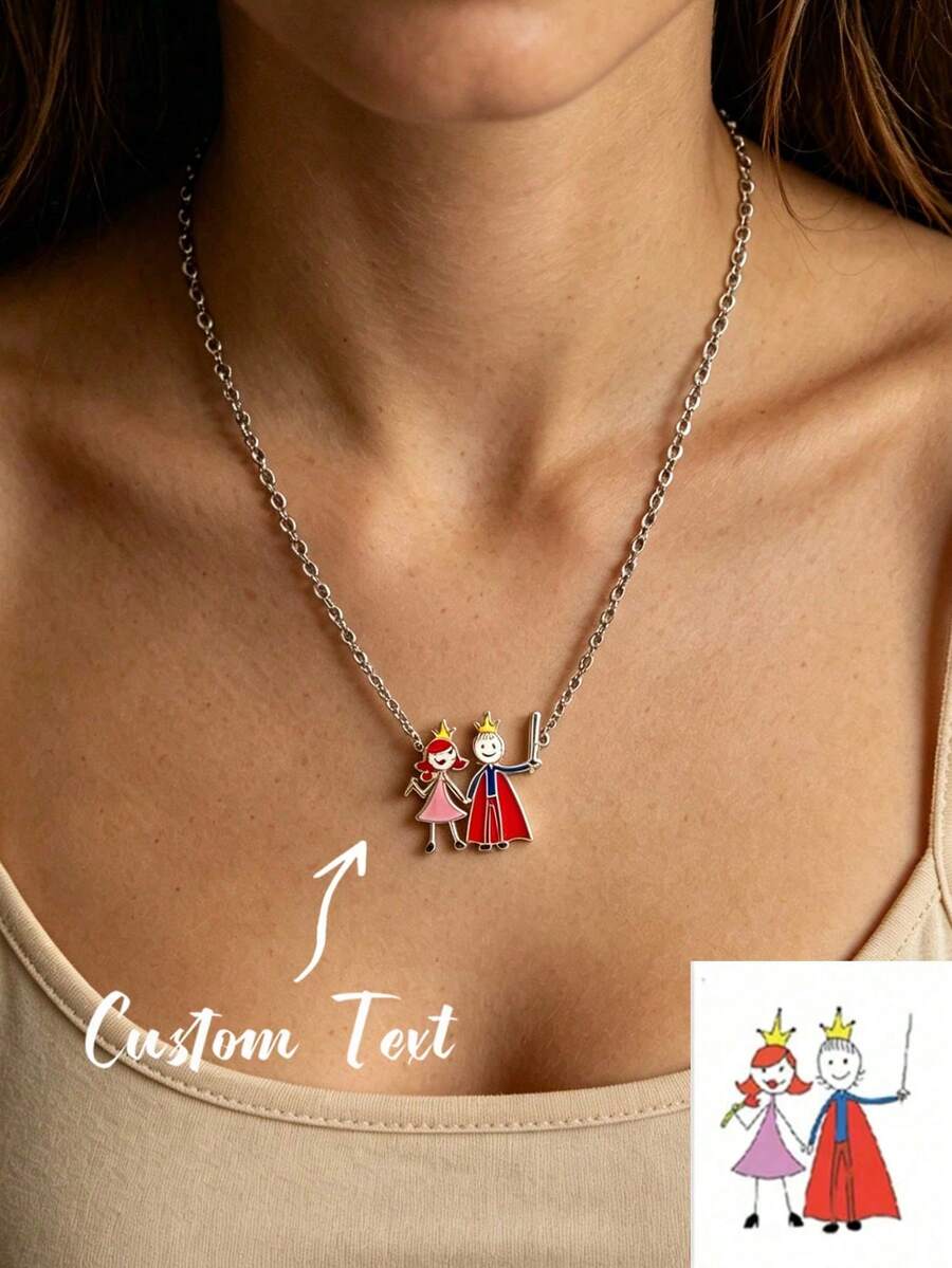 Kalung Gambar Kustom, Liontin Karya Seni yang Dipersonalisasi, Perhiasan Ibu yang Dipersonalisasi, Ubah Karya Seni Menjadi Hadiah Kenang-kenangan yang Bermakna - Kalung warna-warni yang dilukis dengan tangan - View 1