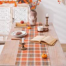 1pc Autumn Vintage Orange Brown Plaid Print Home Decor Table Runner - Polyester Stiff Fabric, Rectangular, Ideal For Holiday Dining And Outdoor Parties, Suitable For Home Dining Room And Restaurant, Kitchen Supplies, Party Table Decoration - Brown - View 7