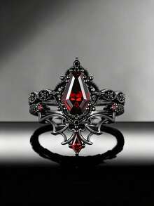 2pcs Dark Gothic Red Bat Hollow Out Design Ring,With Red Synthetic Zirconia, Suitable For Daily Dressing,Halloween,Party Clothing Decoration Jewelry - Ring - View 1