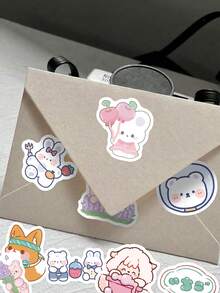 100Pcs Pastel Chibi Animal Stickers, Mixed Cat Fox Sheep Rabbit Decals, Waterproof Vinyl Stickers For Laptop, Water Bottle, Planner & Cup DIY Decor - Multicolor - View 6