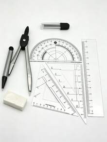 7-Piece Drawing Tool Set (Includes Compass, Protractor, Ruler, Triangle Ruler, And Writing Tools) - Durable Math Tools, Suitable For Students, Teachers, Engineers, And Architects; Ideal Gift For Teacher's Day And Back To School Season - Multicolor - View 5