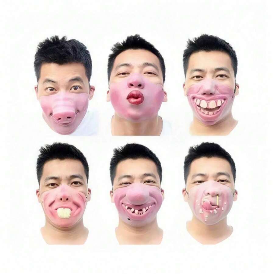 1 buah/Set Masker Lateks Wajah Penuh, Penutup Mulut Lucu dengan Bibir Tertawa, Kostum Prank Pesta Liburan, Halloween - MultiWarna - View 1